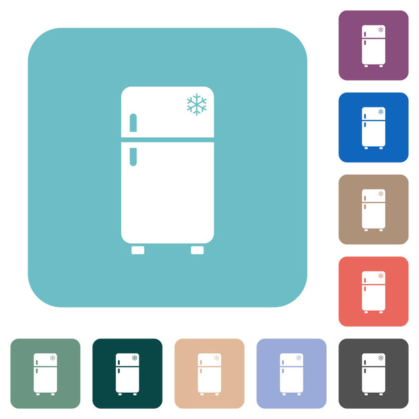 Lednice s mrazákem bílé ploché ikony na barevné zaoblené čtvercové pozadí - Vektor, obrázek