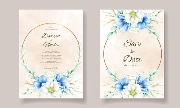 水彩花とエレガントな結婚式の招待状 - ベクター画像