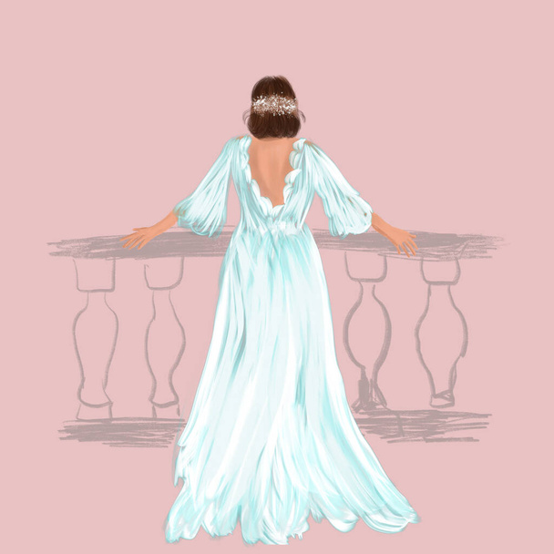 Giovane bella sposa in abito. Illustrazione di moda disegnata a mano. Schizzo - Foto, immagini