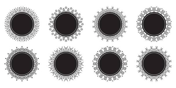 Колекція круглих декоративних кордонів чорного кольору з білими орнаментами. Ретро стиль. Елементи дизайну весільних, святкових та вітальних листівок. Векторні ілюстрації
. - Вектор, зображення
