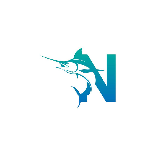 Buchstabe N Logo-Symbol mit Fisch-Design-Symbol Vorlagenvektor - Vektor, Bild