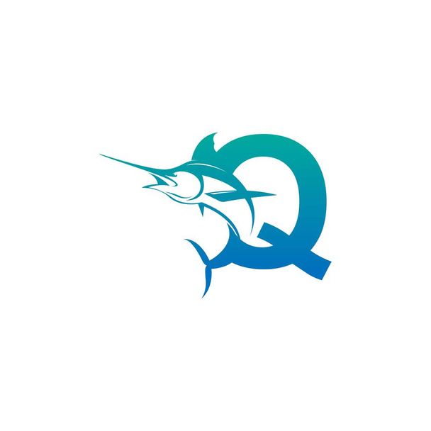Letra Q icono del logotipo con el diseño de peces vector plantilla de símbolo - Vector, imagen