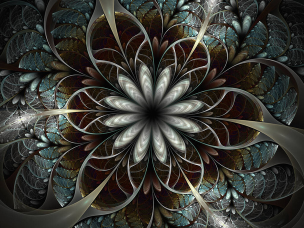 Multicolore Belle fleur fractale en vitrail. 3d Création pour le design créatif et l'art. Fantaisie fractale motif floral. Art numérique. - Photo, image
