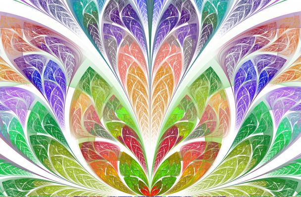 Padrão floral multicolorido no estilo vitral. Padrão fractal simétrico. Multicolor bela folhagem árvore. Gráficos gerados por computador. Para convites, capas de caderno, estojos, cartões - Foto, Imagem