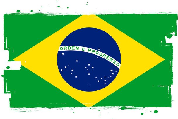 Brezilya bayrağı, grunge fırçalı pankart - Vektör, Görsel