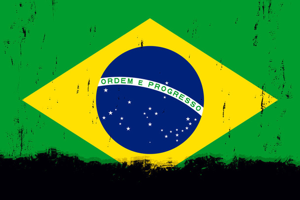 Bandera de Brasil, bandera con pincel grunge - Vector, imagen