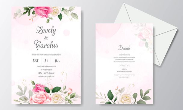 beautiful floral wreath wedding invitation card template - Vector, Image