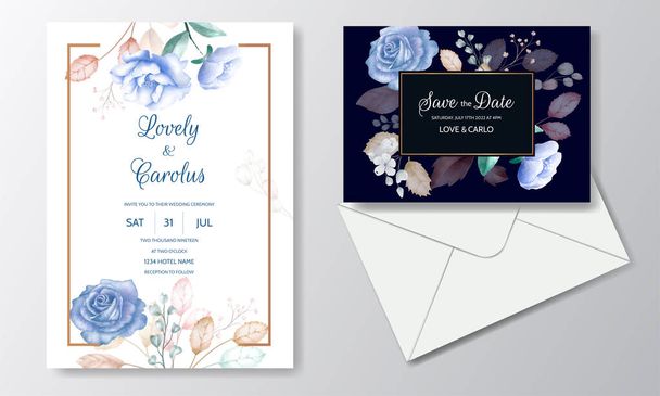 watercolor floral leaves wedding card template - Vector, Image
