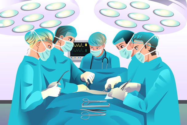 ομάδα χειρουργών κάνει τη χειρουργική επέμβαση - Διάνυσμα, εικόνα