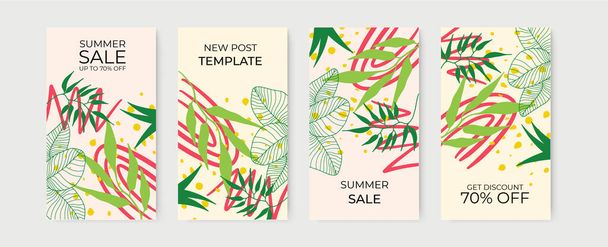 抽象的な創造的な普遍的な芸術テンプレートのセット。ポスター、カード、招待状、チラシ、カバー、バナー、およびその他のグラフィックデザインのためのベクトルイラスト。ソーシャルメディアの投稿のための夏の販売バナー - ベクター画像