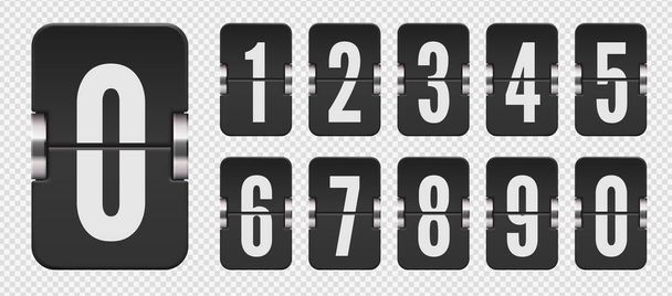 Set of flip scoreboard numbers for countdown timer or calendar. Vector template on transparent background. - Vetor, Imagem
