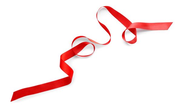 Red ribbon on white background - Foto, imagen