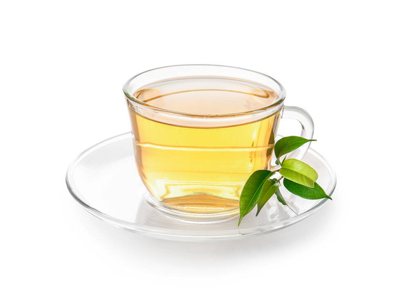 Cup of green tea on white background - Fotó, kép