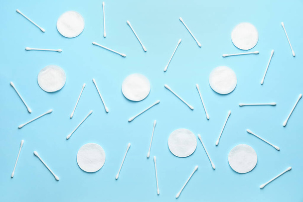 Cotton buds and swabs on color background - Photo, Image