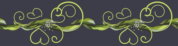 Ένα στολίδι φτιαγμένο από πράσινα πέταλα τουλίπας. Floral απρόσκοπτη σύνορα. Για διακόσμηση καρτ-ποστάλ, υφάσματος και ταπετσαρίας, ταπετσαρίας, συσκευασίας. Κλασική ζωγραφική.Φυσιολογική εικόνα σε σκούρο backgrou - Φωτογραφία, εικόνα