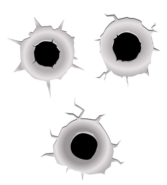 Buracos de bala em metal isolado em branco
 - Vetor, Imagem