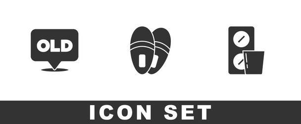 Set Nursing home, Slippers and Pills blister pack icon. Vector. - Vector, Image