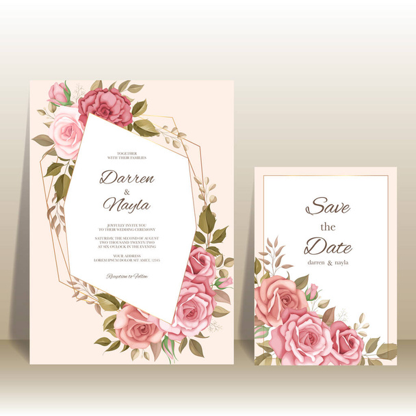 Όμορφη γαμήλια πρόσκληση κάρτα με floral σχέδιο - Διάνυσμα, εικόνα