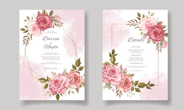 Beautiful wedding invitation card with floral design - Vector, Image