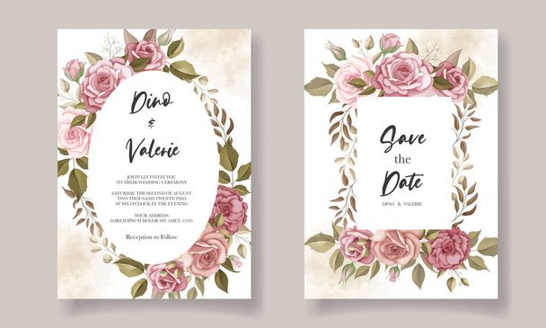 Beautiful wedding invitation card with rose decoration - Vector, Image