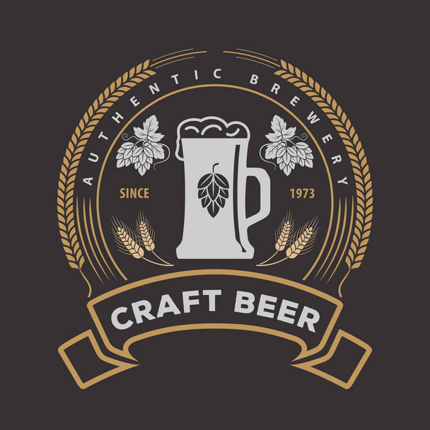 Modèle de logo, d'affiche, d'insigne ou d'étiquette de bière artisanale. Illustration vectorielle - Vecteur, image