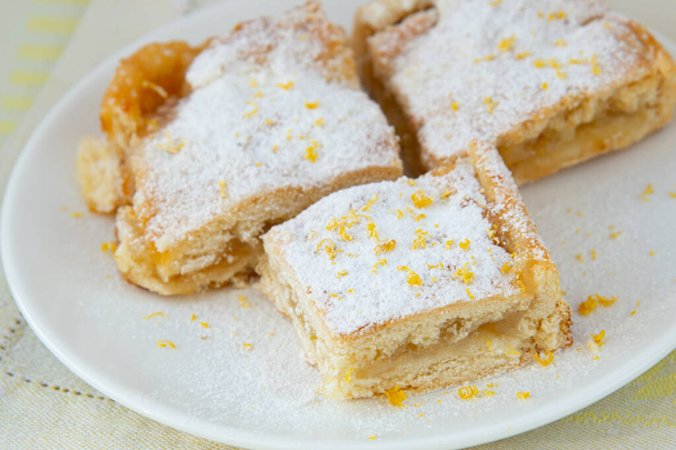 Lemon pie with filling, icing sugar and lemon zest - Photo, Image