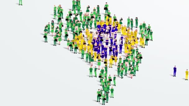 Brasilian kartta ja lippu. Suuri joukko ihmisiä Brasilian lipun värin muodossa luoda kartan. 4K Videoanimaatio. - Materiaali, video