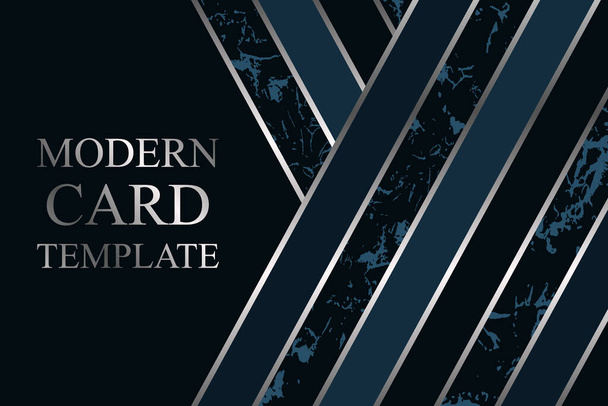 Modern geometric luxury card template for business or presentation or greeting with silver lines and stripes on a navy blue background. - Vector, afbeelding