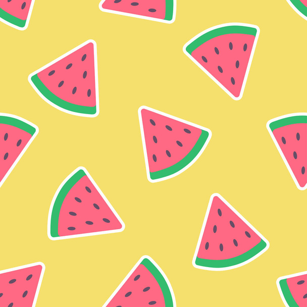Seamless pattern with watermelon slices. Hand drawn vector background. Design elements for prints, paper, textile, fabric, children background - Vektor, kép
