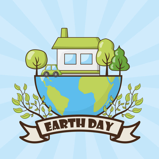 Ημέρα της Γης. Οικολογική έννοια. Εικονογράφηση διανύσματος. Η ιδέα της γήινης ημέρας. Χαιρετισμός παγκόσμιας ημέρας περιβάλλοντος. Σώσε τη γη. Χαρούμενη Ημέρα της Μητέρας Γης μετά χαιρετισμό. Σώσε τον πλανήτη μας. - Διάνυσμα, εικόνα