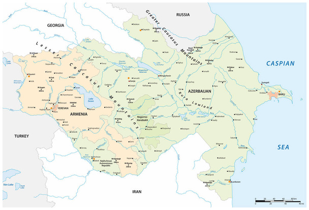 Mapa wektorowa państw Kaukazu Armenia i Azerbejdżan - Wektor, obraz
