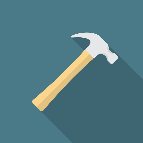 Hammer icon with long shadow. Flat design style. Hammer simple silhouette. Modern, minimalist icon in stylish colors. Web site page and mobile app design vector element. - Vector, Image