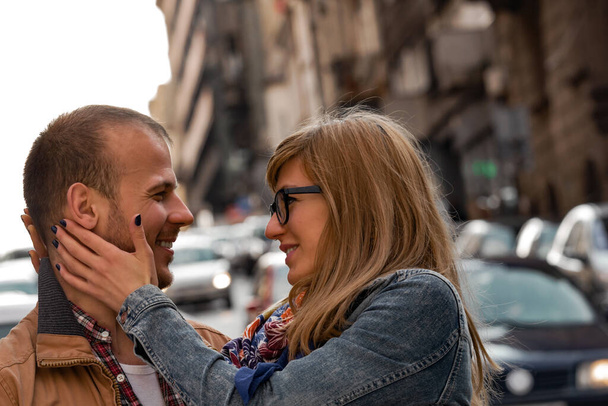 Young couple enjoying on the urban streets. - Photo, image