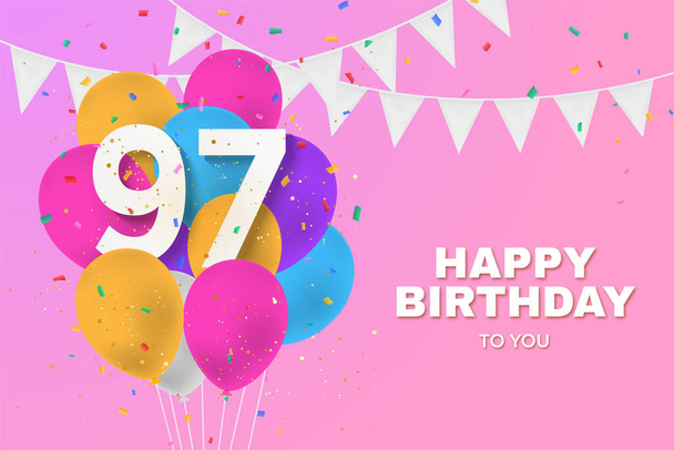 Щасливі 97-й день народження кульки вітальна листівка фон. 97 років. 97-е святкування з конфетті. Ілюстрація запасів
 - Фото, зображення