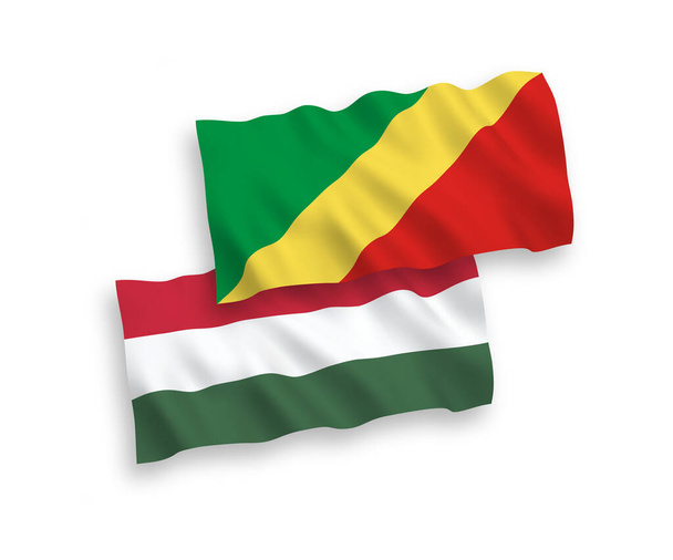 Bandiere nazionali in tessuto vettoriale della Repubblica del Congo e dell'Ungheria isolate su sfondo bianco. 1 a 2 proporzione. - Vettoriali, immagini