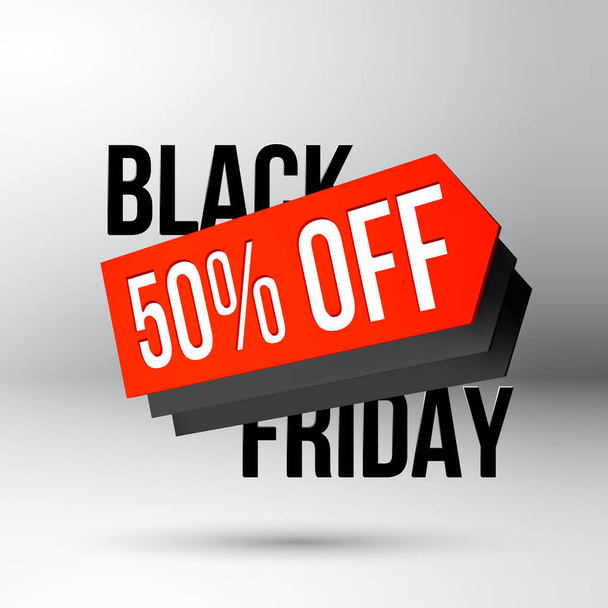 Black Friday discount poster with 50 percent off sale price tag for shop clearance action - ベクター画像