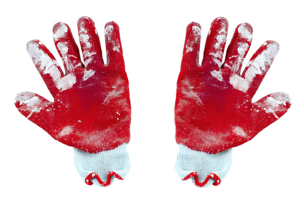 Γάντια εργασίας κόκκινα απομονωμένα σε λευκό - Φωτογραφία, εικόνα
