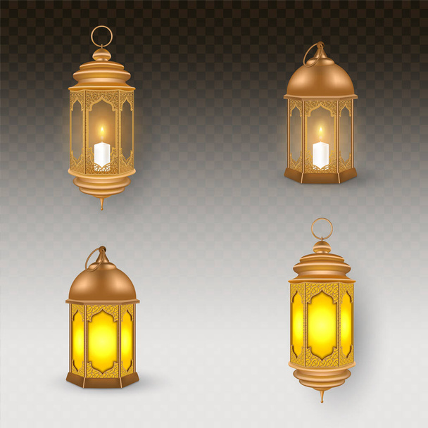 Vintage golden brown lantern collection - Vector, Image