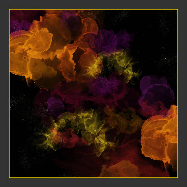 Alkoholfarbe abstrakte Farben flüssige Marmorstruktur auf schwarzem Hintergrund für Einladungskarte, Plakatgestaltung. Mischen von Acrylfarben. Moderne flüssige Kunst. Frisch grüne Palette. Quadratisches Format. Vektorillustration - Vektor, Bild