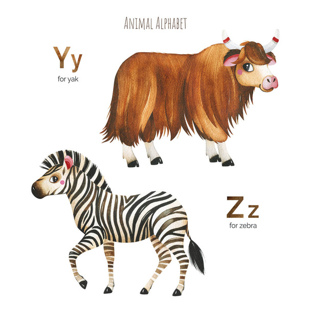 Cute Animal Alphabet.Learn litery z zabawnych zwierząt.YZ.Perfect do edukacji, baby shower, druki dla dzieci lub pokój wystrój, szablonów kart, książek i wiele więcej - Zdjęcie, obraz