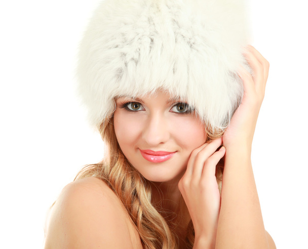 Model girl in a fur hat - Valokuva, kuva