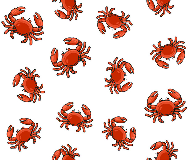 Seamless crab Cartoon Style Pattern on White Background. Vector - Vektör, Görsel