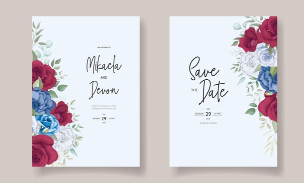 Floral σχεδιασμός γαμήλια πρόσκληση κάρτα με όμορφη διακόσμηση λουλουδιών - Διάνυσμα, εικόνα