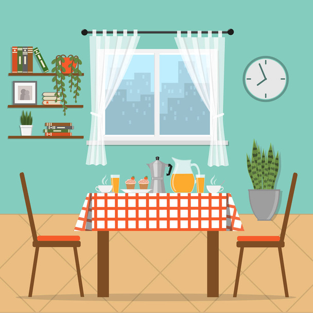 Mesa de pequeno-almoço em frente à janela em casa - Vetor, Imagem