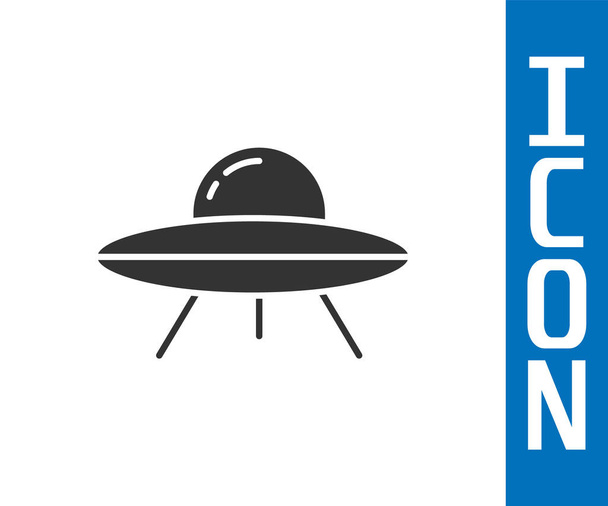 Šedá ikona létající kosmické lodi UFO izolovaná na bílém pozadí. Létající talíř. Mimozemská vesmírná loď. Futuristický neznámý létající objekt. Vektor. - Vektor, obrázek