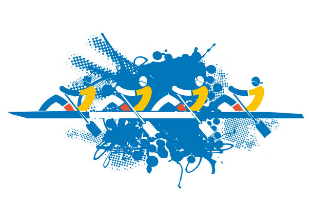 Team di quattro vogatori, grunge stylized.Colorato espressivo Illustrazione di quattro vogatori sportivi in barca. Isolato su sfondo bianco.Vettore disponibile. - Vettoriali, immagini
