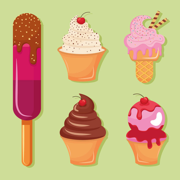 confeitaria gelada cinco ícones - Vetor, Imagem