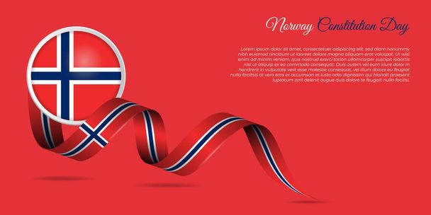 Norveç anayasa günü tasarımı, Norveç kurdelesi ve Norveç bayrağı illüstrasyonuyla. Norveç Ulusal Günü için iyi şablon. - Vektör, Görsel