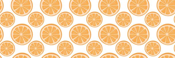 Fantasia brillante di frutta senza cuciture con pezzi rotondi arancioni, mandarini, agrumi. Stampa a freddo per abbigliamento per bambini e adolescenti, carta da imballaggio, imballaggio di merci, copertine, tovaglioli, tovaglie - Vettoriali, immagini