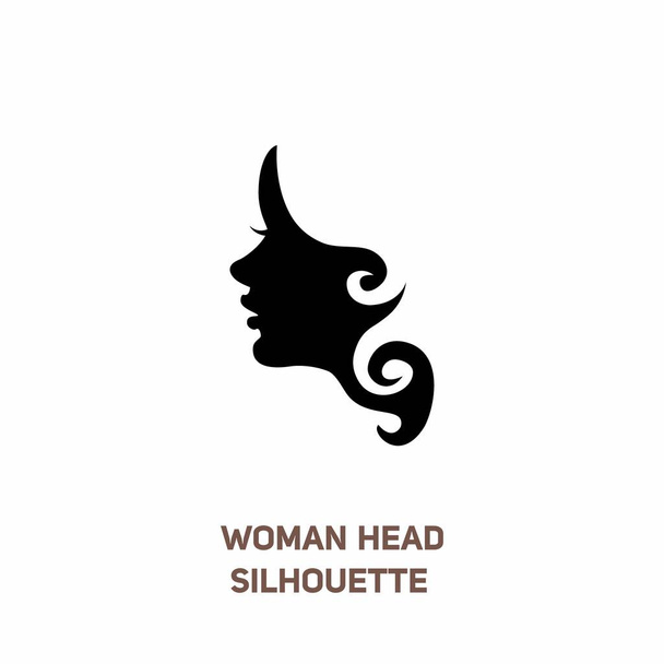 Cabeza de mujer silueta negra, ilustración vectorial cabeza femenina. Minimalista mujer cara símbolo icono vista lateral. Señora cara forma. - Vector, Imagen